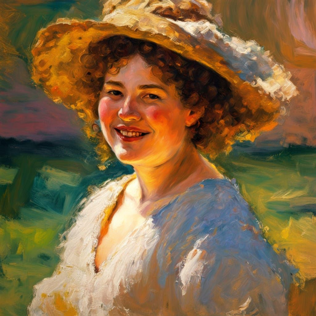 Plump Lady Smiling: Impasto Oil Portrait