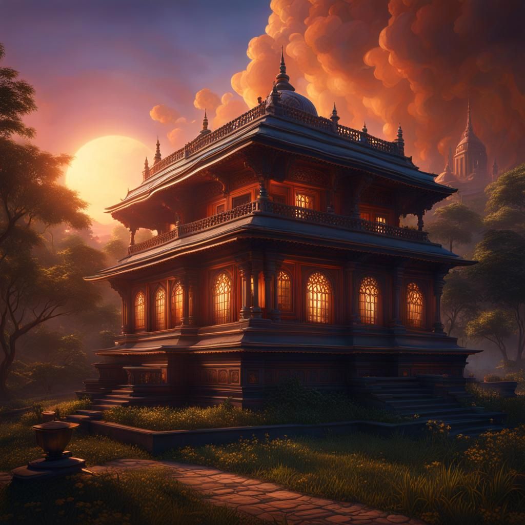 Vastu Shastra House at Dawn: Fantasy Concept Art