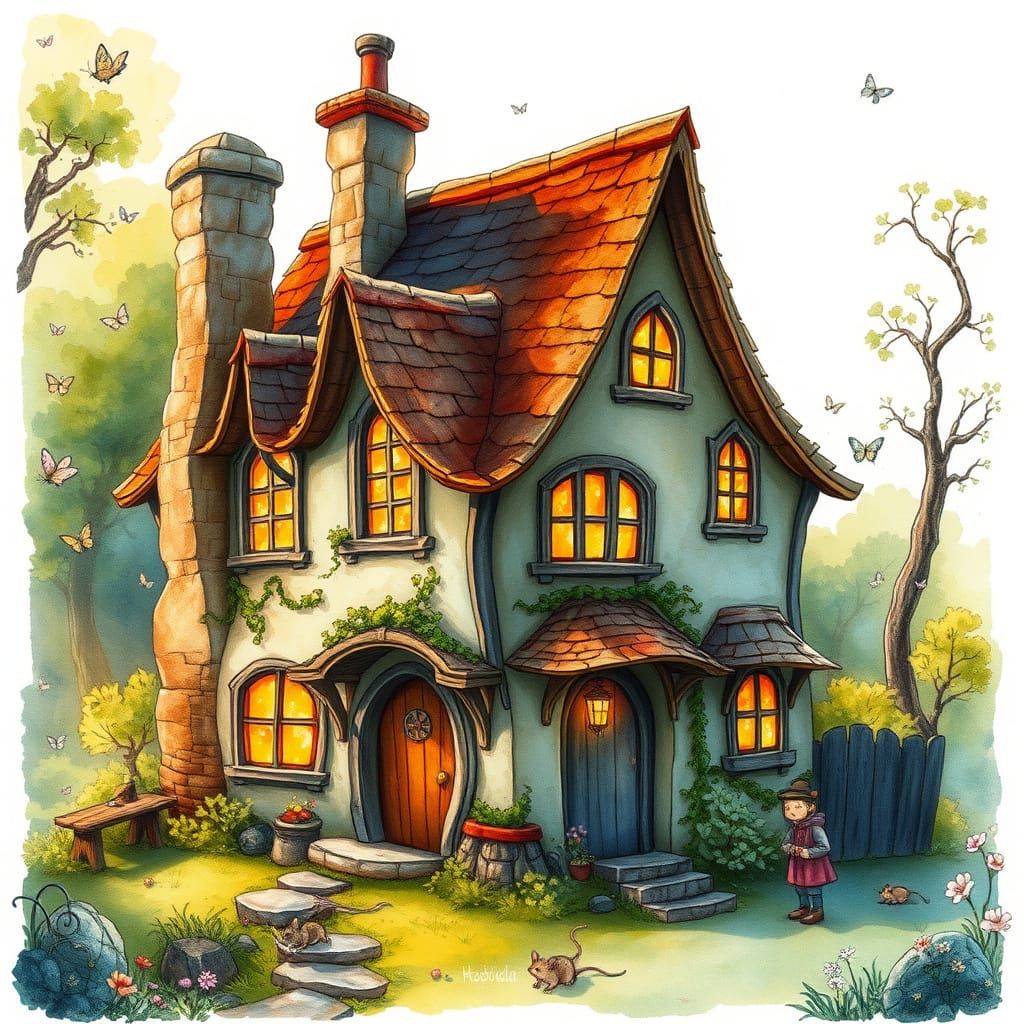 Enchanted Forest Cottage in Whimsical Watercolor