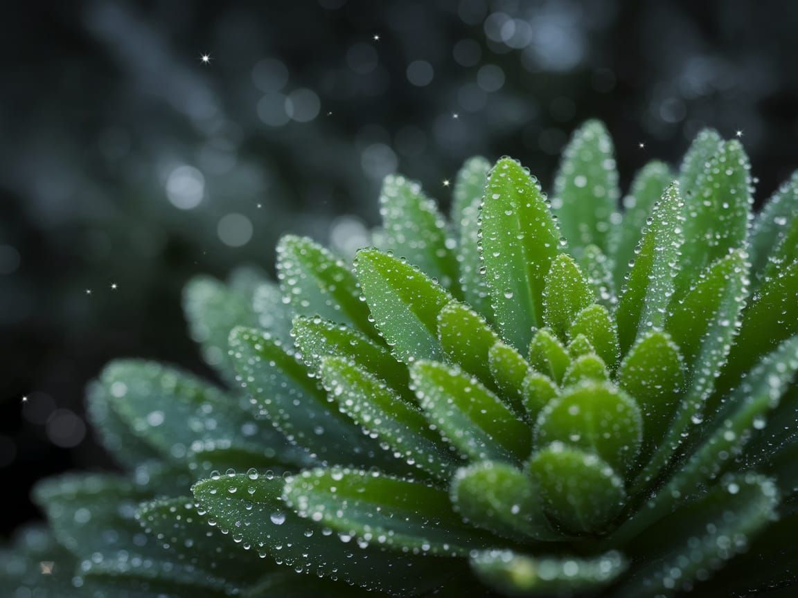 Hyper-Realistic Dew-Kissed Green Leaves Close-Up