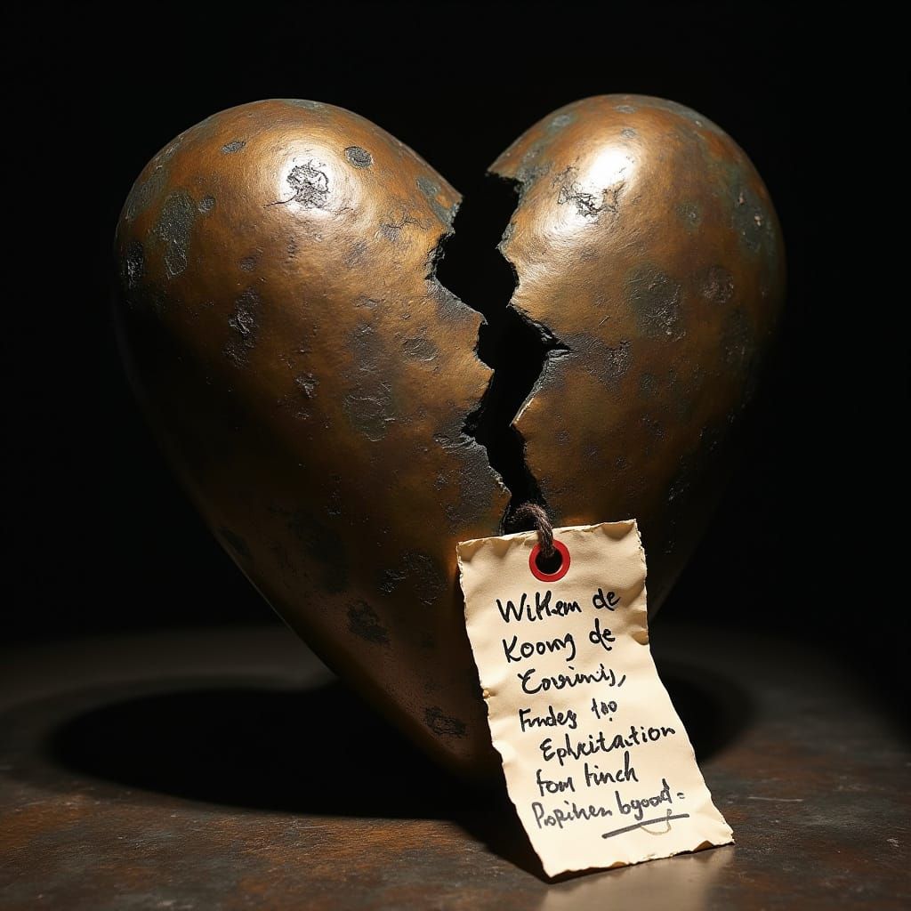 Bronze Broken Heart Sculpture in Abstract Style