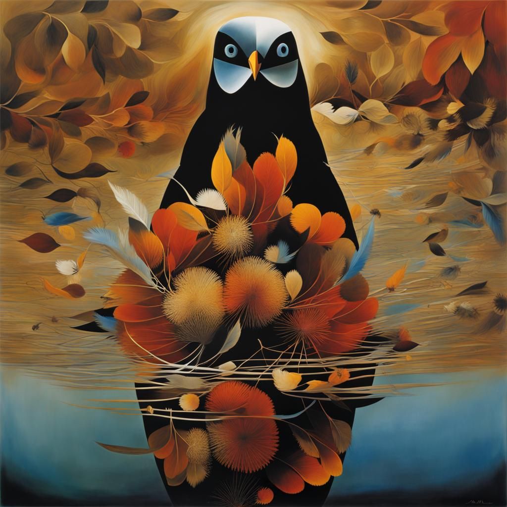 Floral Black Bird Photogram in Surreal Dreamscape