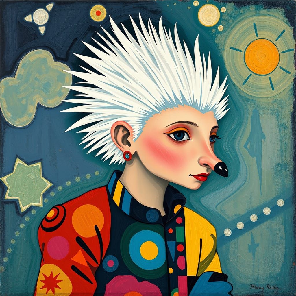 Betelgeuse with White Hedgehog Hairstyle: Fauvist Style
