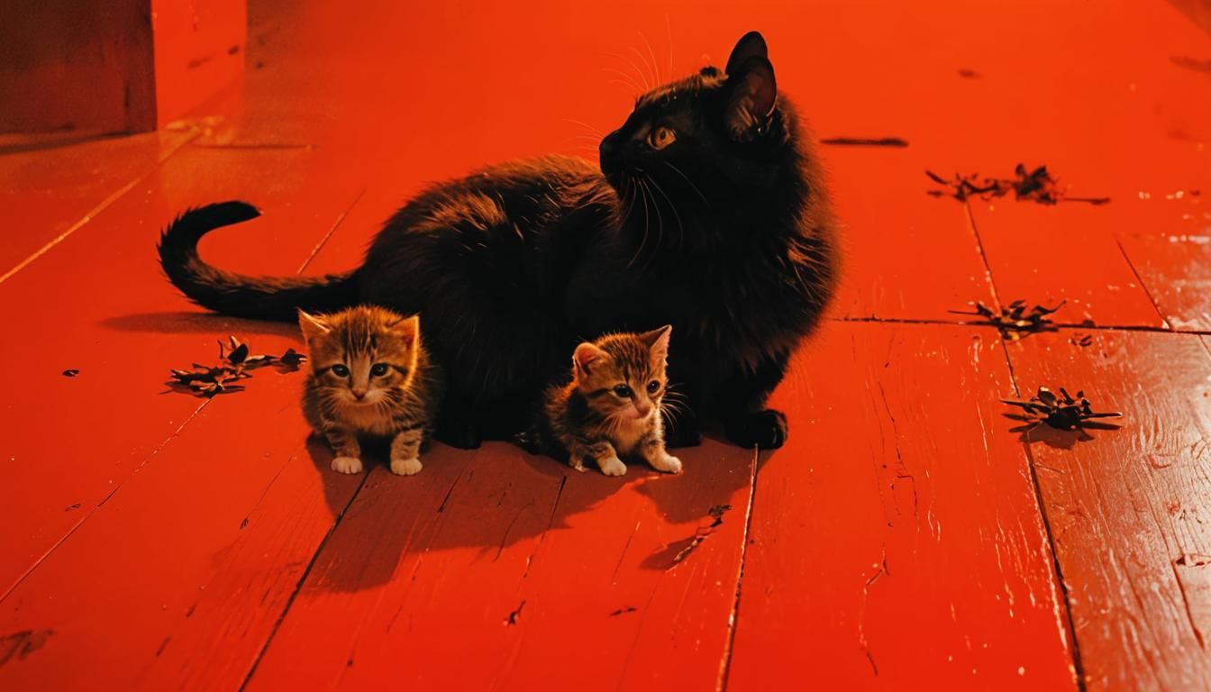 Cozy Cinematic Scene of a Mouse and Kitten in Warm Golden Li...