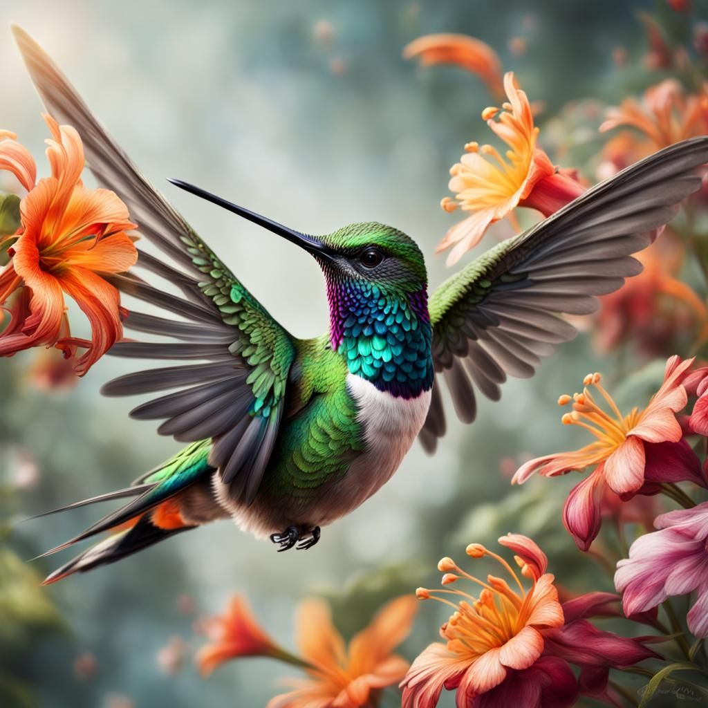 Hummingbird in Flight: Detailed Springtime Close-Up
