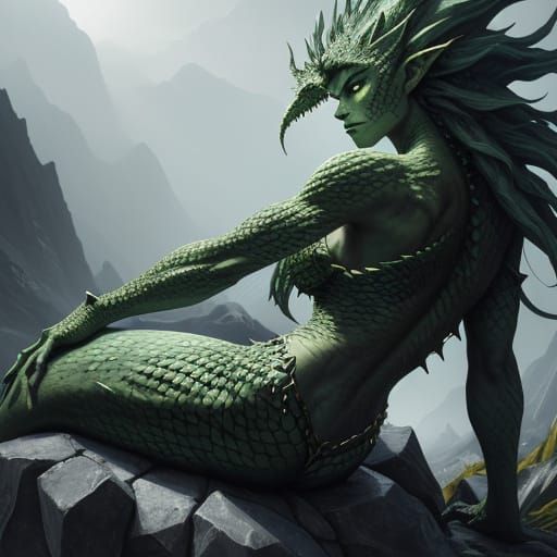 Scary Monster Girl with Spikes and Green Scales