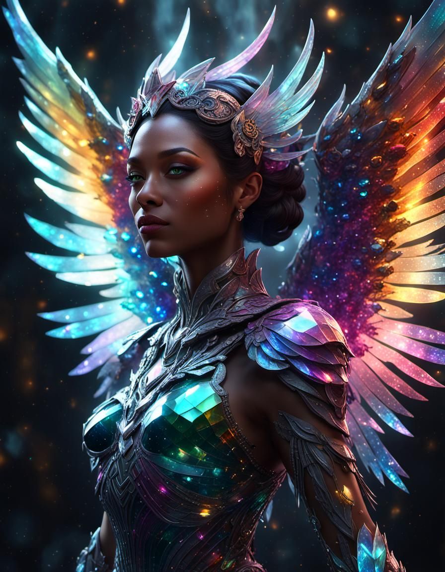 Crystal Girl with Cosmic Wings: Dark Fantasy Art