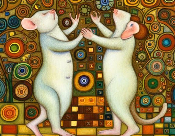 Dancing White Mice in Klimt-Inspired Style