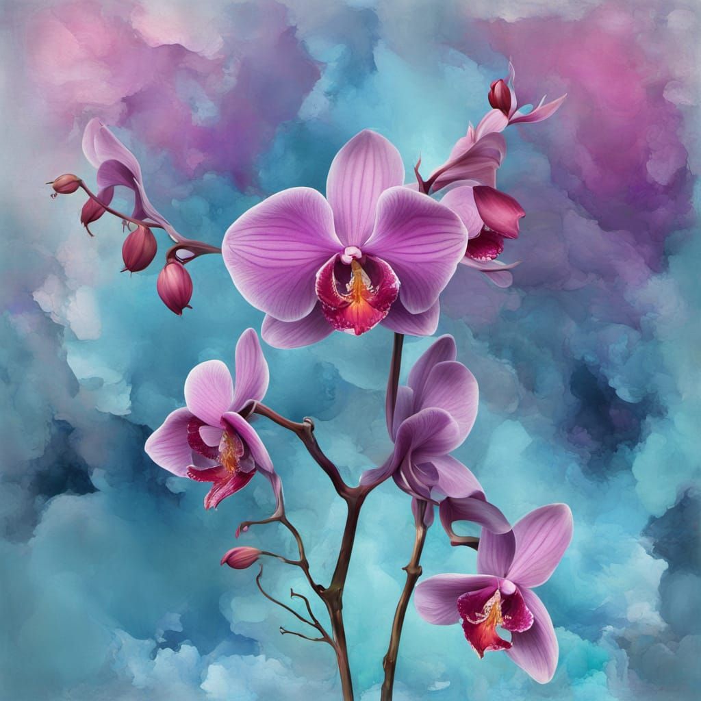 Abstract Surrealism Ottoman in Orchid Horizon Colors