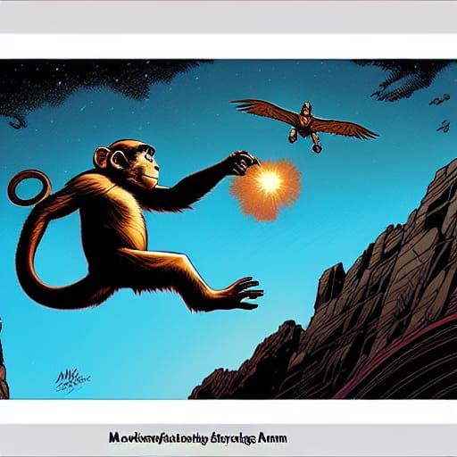 Monkey Swings Through Jungle: Comic Book Art