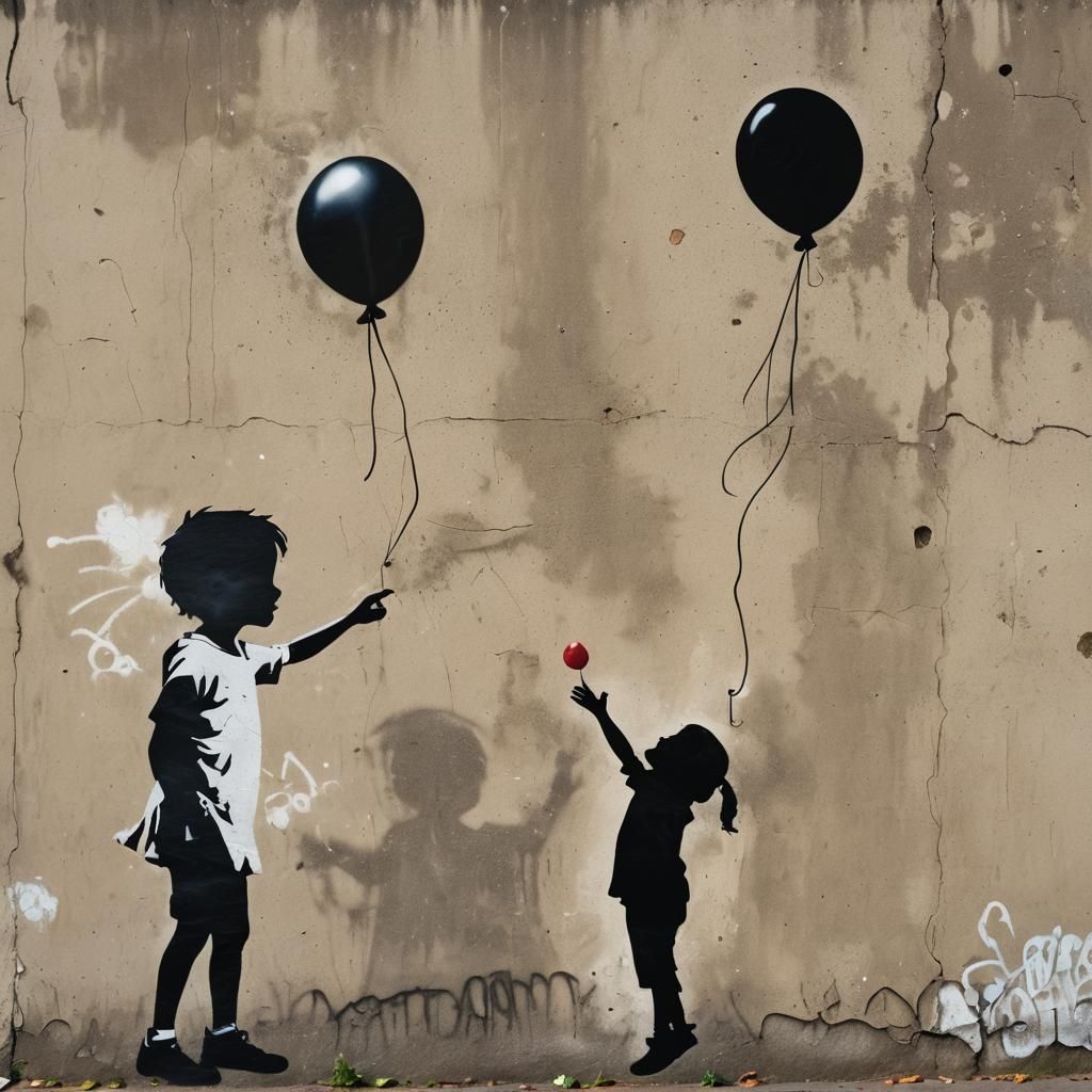 Banksy Style Graffiti Art: Cookie Balloon