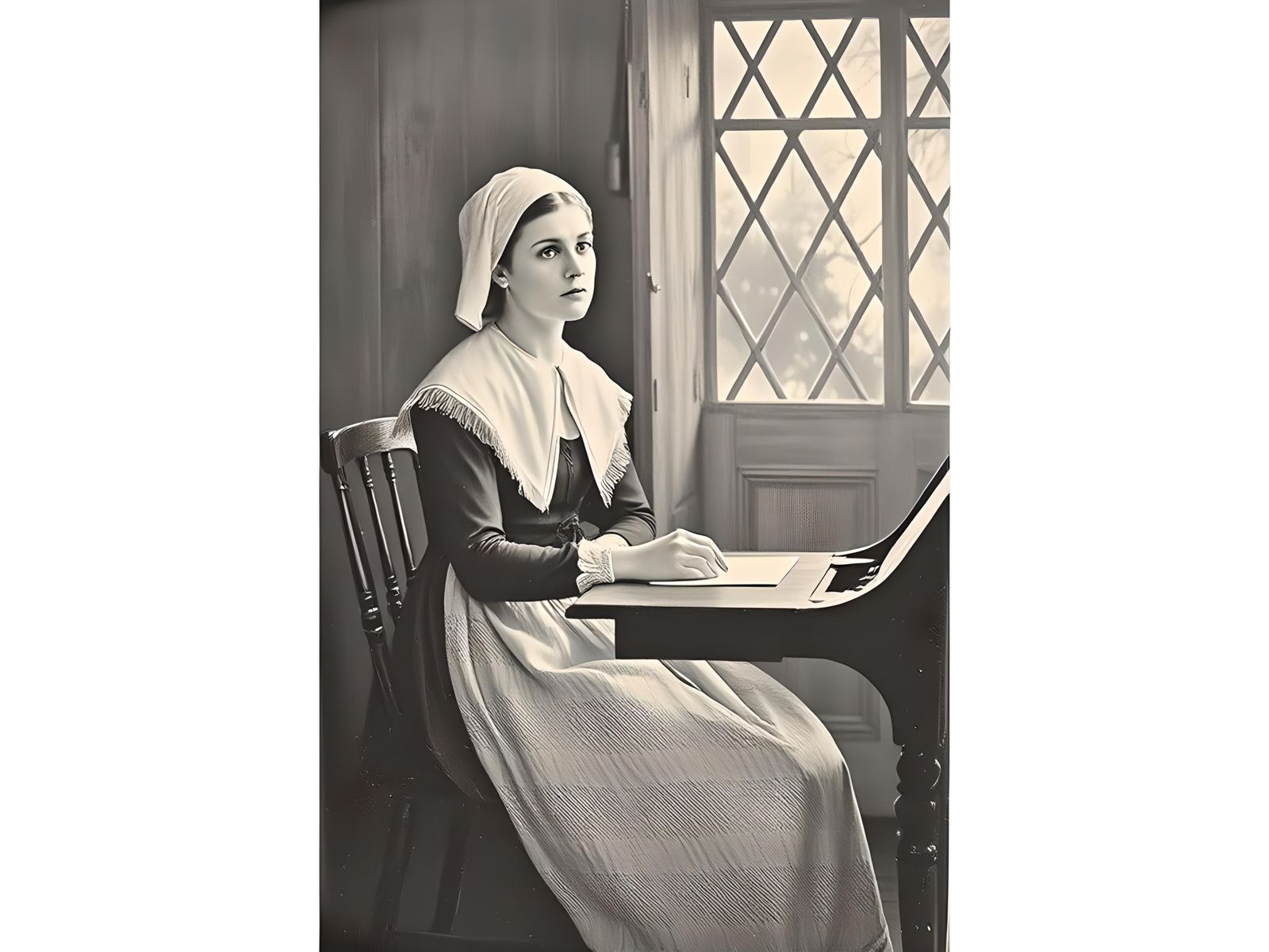 Puritan Poetess Contemplative Portrait Through Doorway