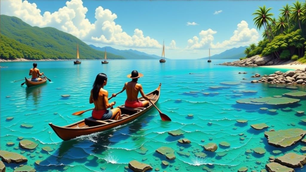 Polynesian Sailors Navigate South Seas in Vibrant Style