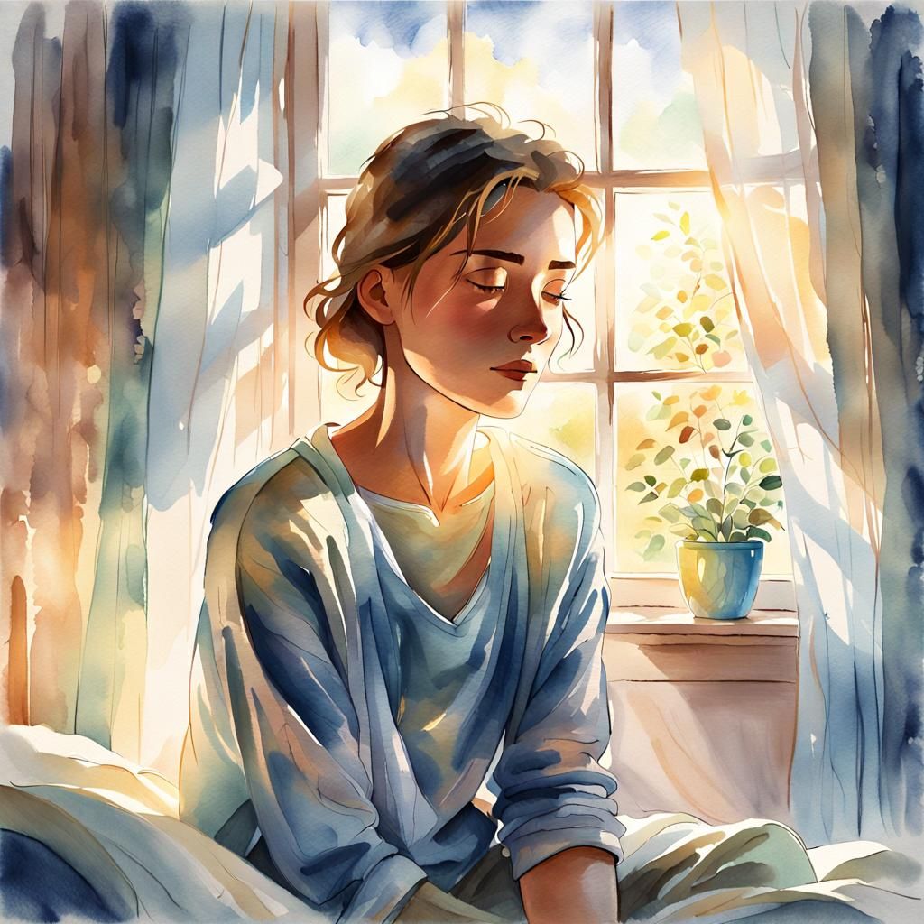 Cozy Morning Awakening in Watercolor Style