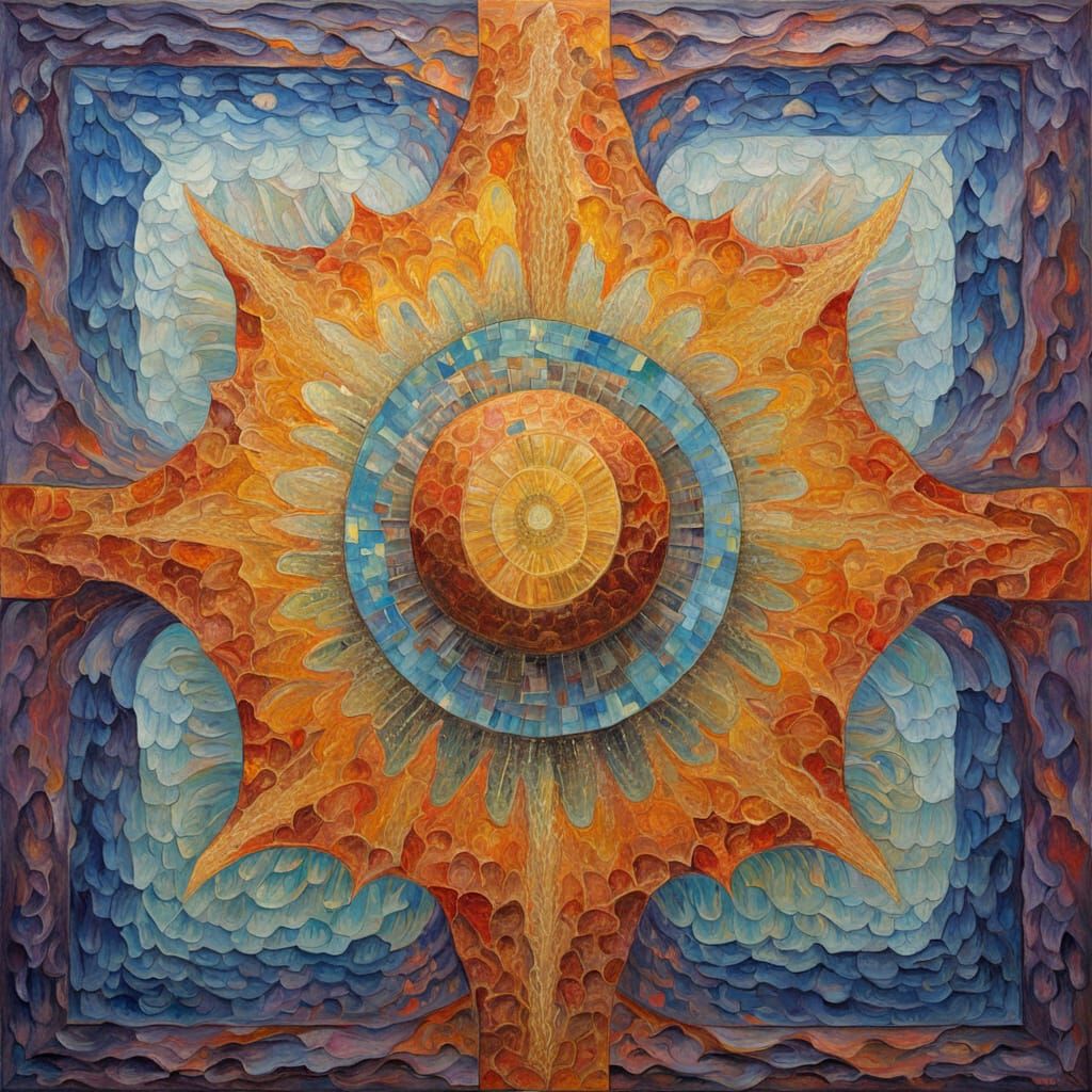 Joyful Face in Alex Grey Style Landscape