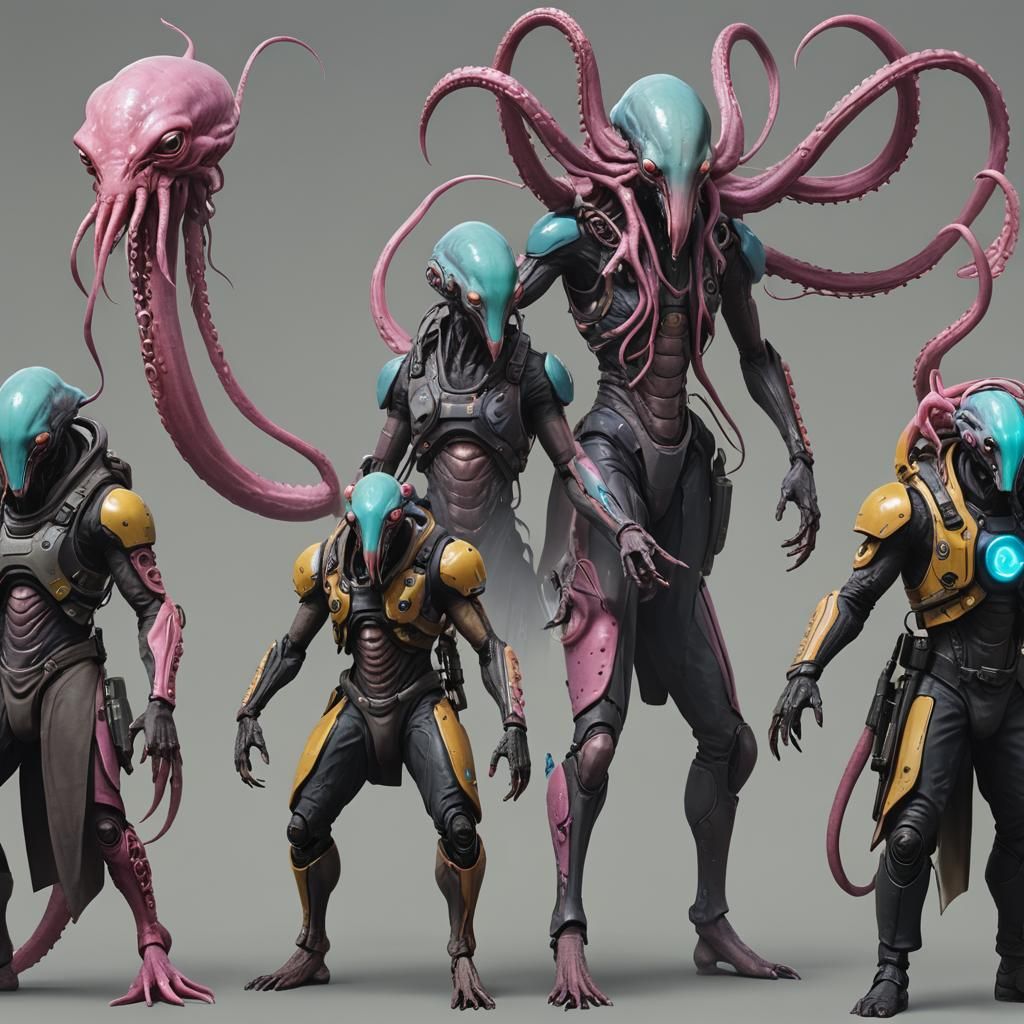 Cyberpunk Hybrid Creature: Calamari Gungan Octopus