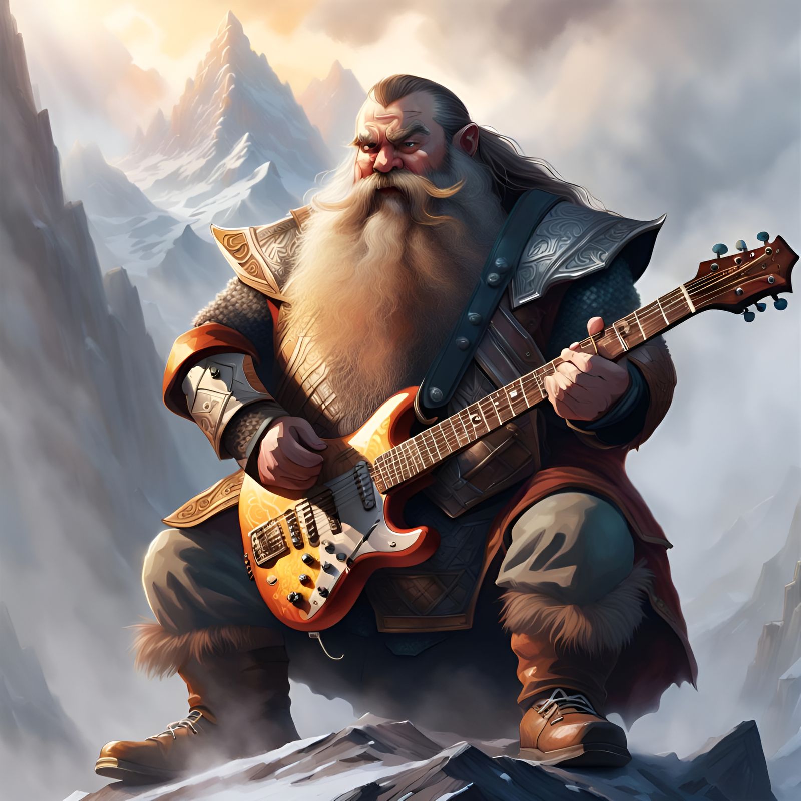 Gimli Shreds: Dwarf Guitarist Concept Art