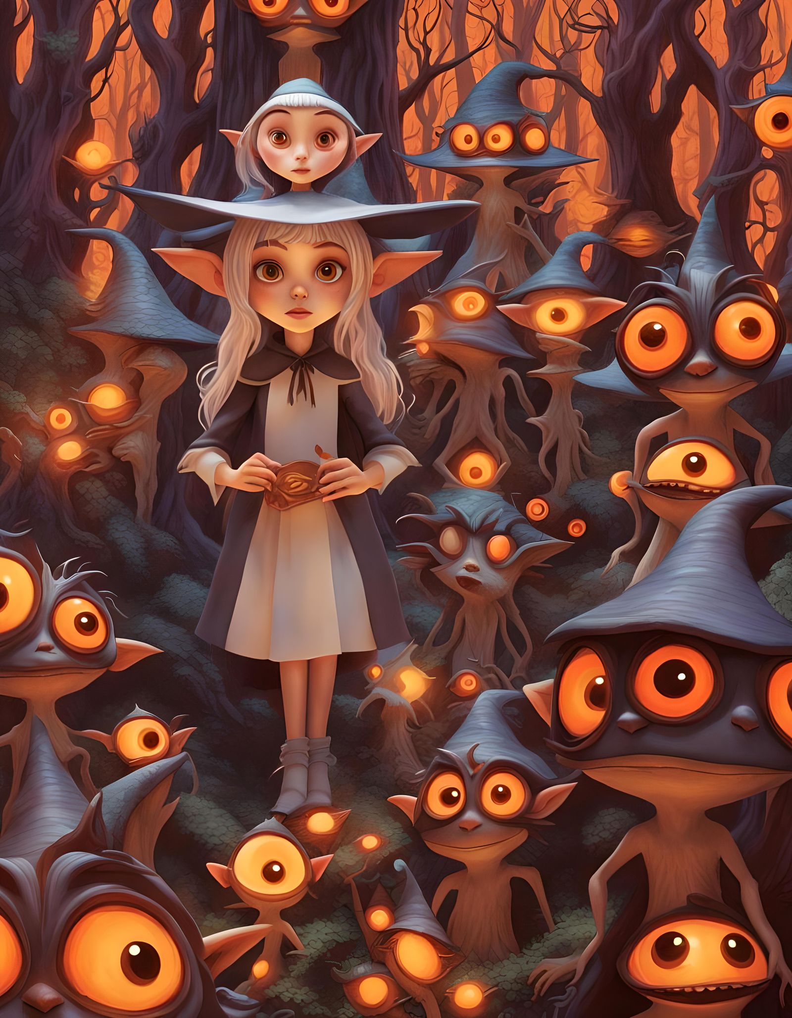 Adorable Elf Witch in a Magical Forest: 3D Fantasy Art