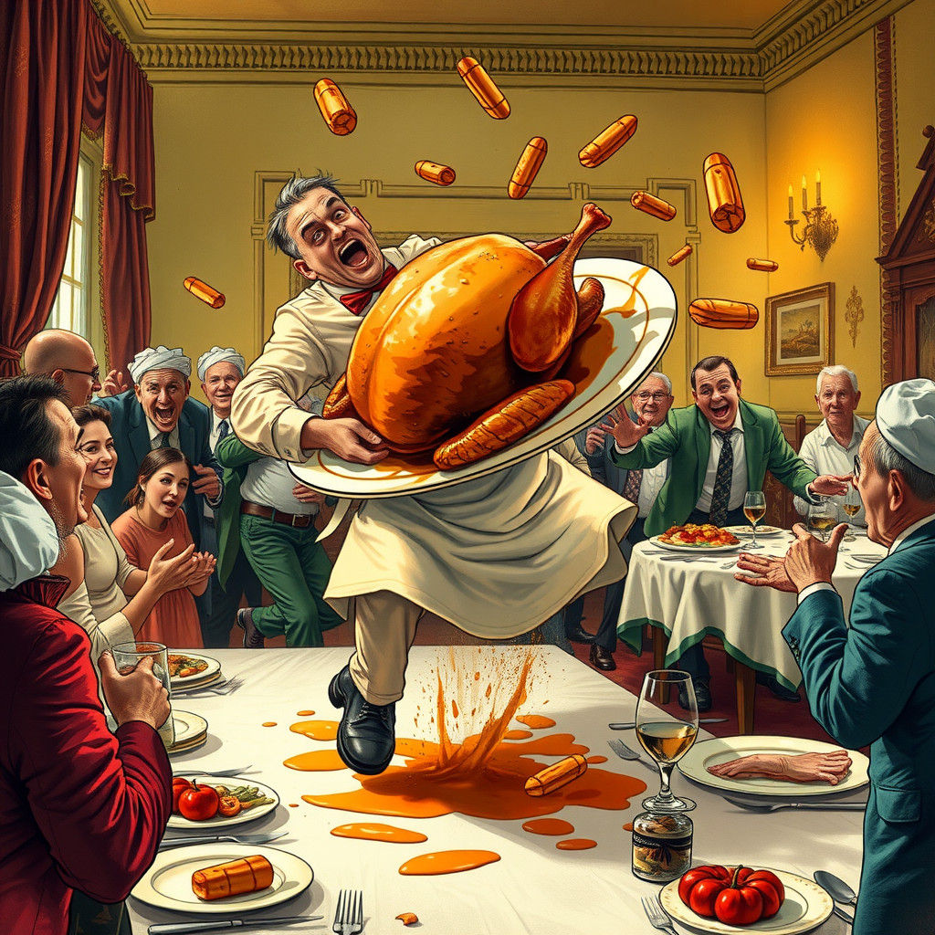 Thanksgiving Dinner Disaster in Rockwell Style