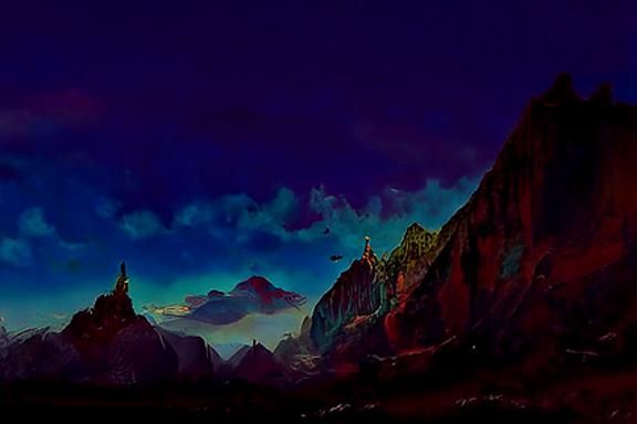 Colorful clouded mountaintops