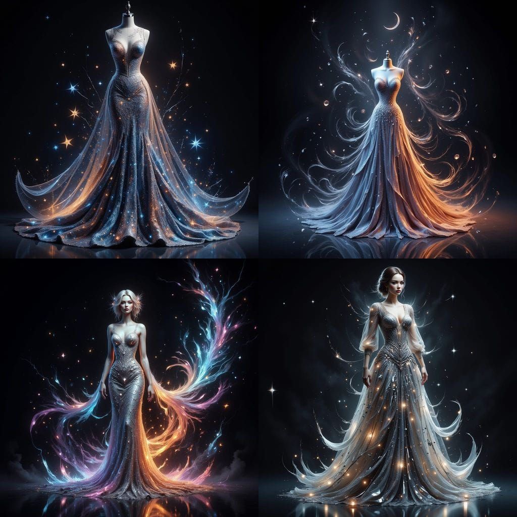 Haute Couture Fantasy Evening Gowns in Vibrant, High-Contras...