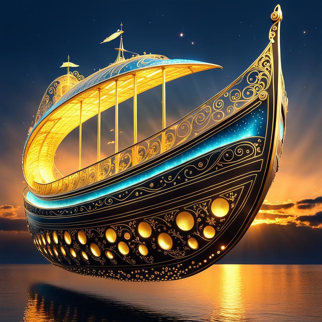 Luminous Magical Wonder-Boat in Surreal Style