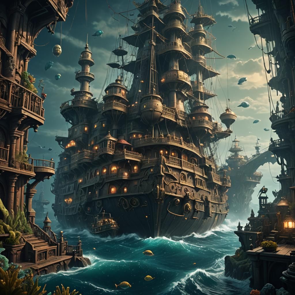 Fantastical Undersea Scene in Detailed Matte Painting Style