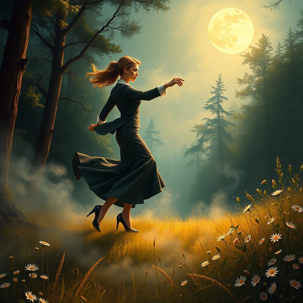 Ethereal Dance in Moonlit Forest Glade