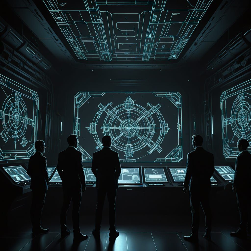 Cyberpunk Ship Plans Cast Eerie Shadows on Men in Black