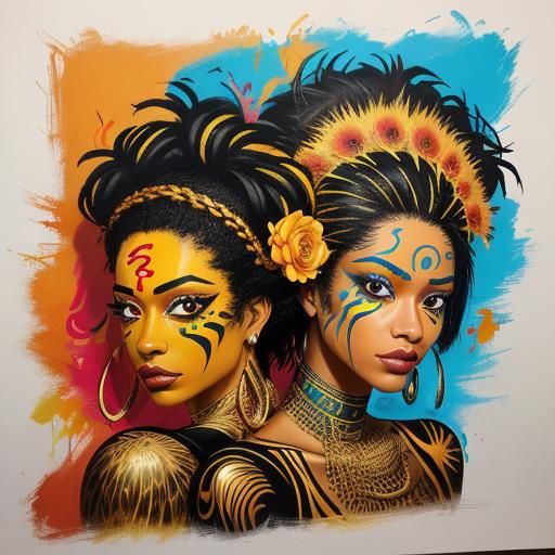 Surreal Graffiti Art Portrait of Two Women