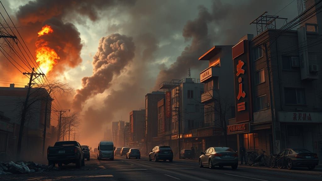 Epic Post Apocalyptic Tokyo Street Scene in Gritty Digital A...