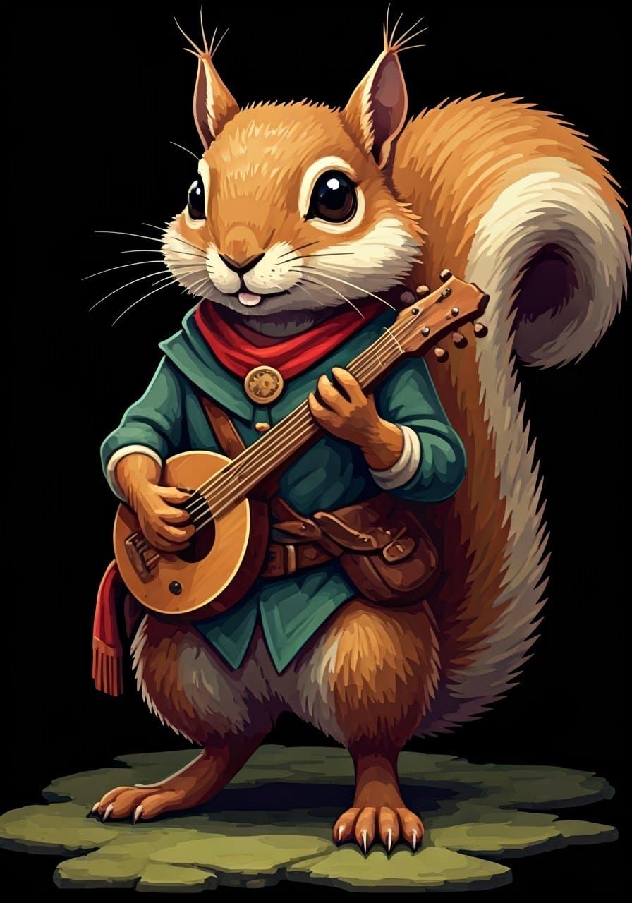 Pixel Art Squirrel Bard in High Fantasy Style