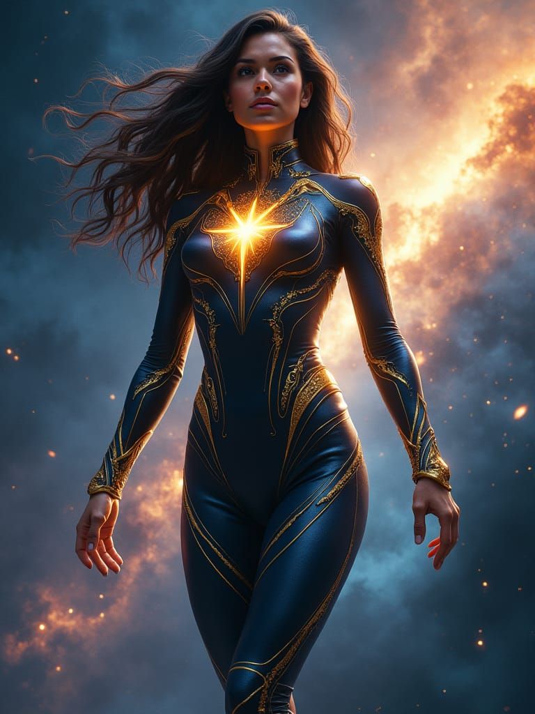 Cosmic Heroine in Polychromatic Space Gouache