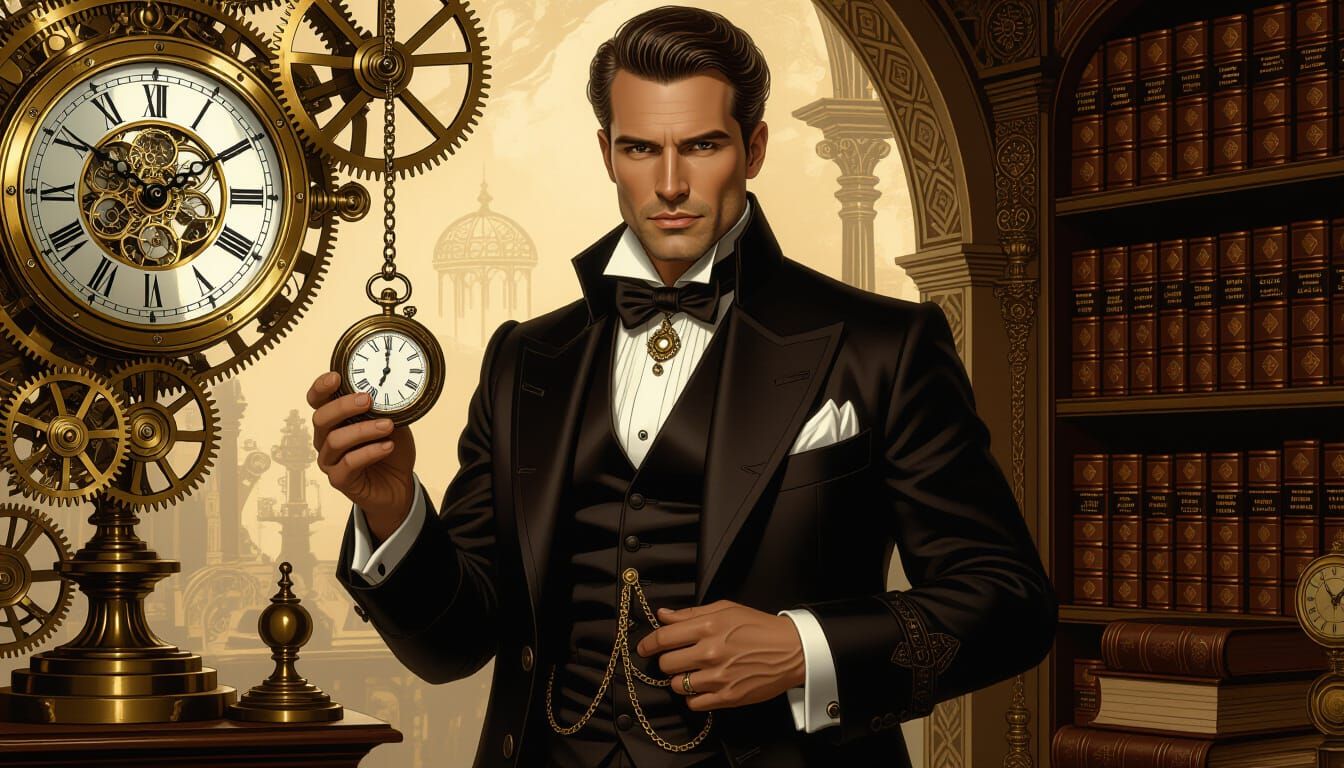 Steampunk Man with Artifact in Rembrandt Lighting