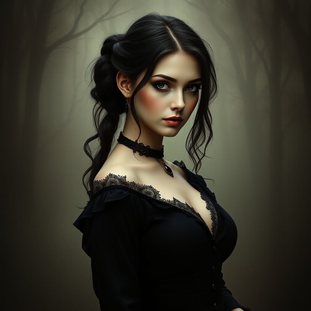 Gothic Woman with Drooping Bust Line