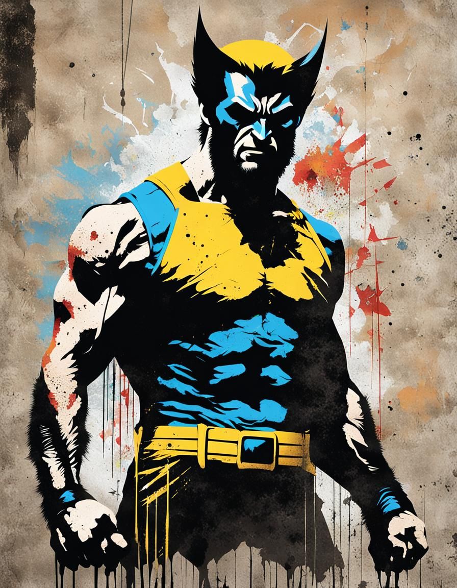 Wolverine Graffiti Silhouette on Distressed Concrete Wall