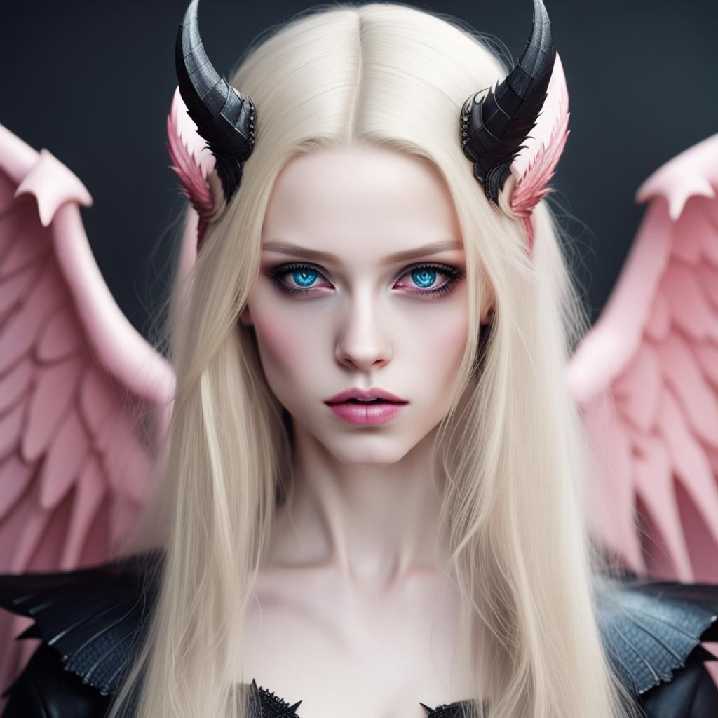 Blonde Woman with Demon Wings and Horns