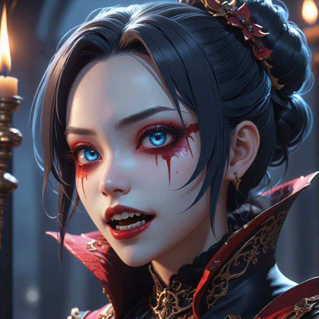 Darkly Elegant Gothic Vampire with Anime-Inspired Details