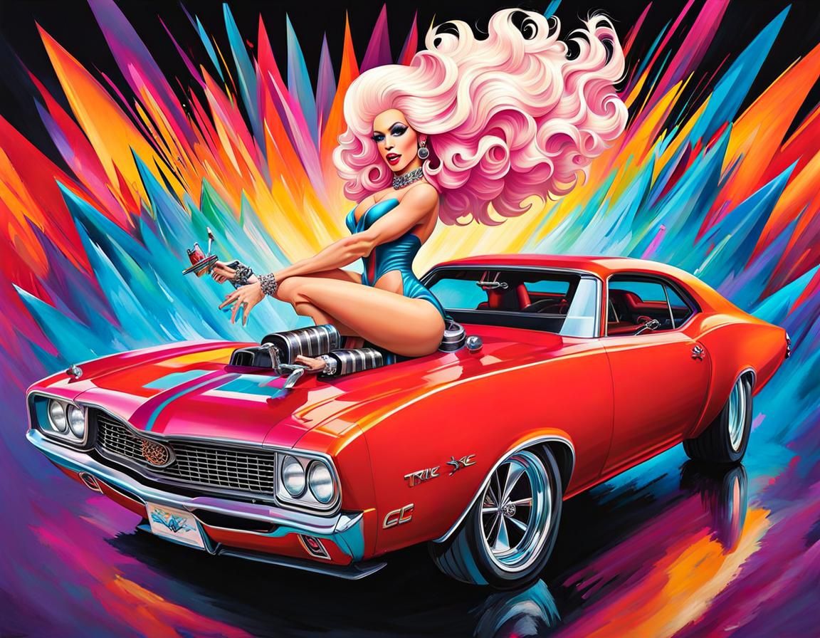 Iconic Drag Queen in Graffiti Art Dragster
