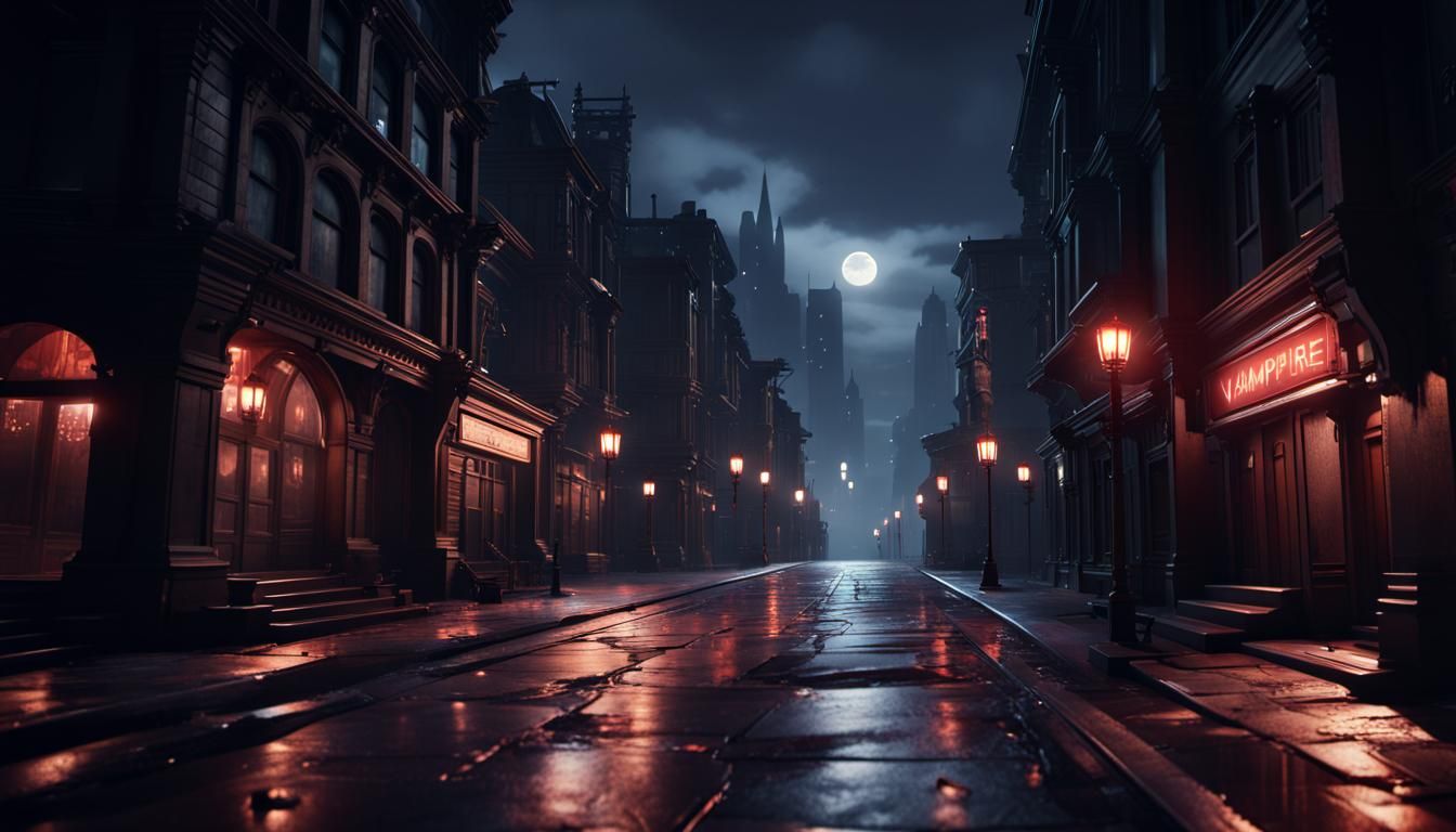 Vampire in Cityscape: 3D Game Cinematic Render
