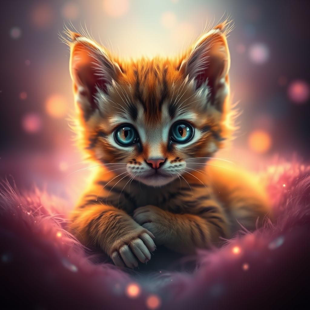 Adorable Cat in Ethereal Glow, Digital Art