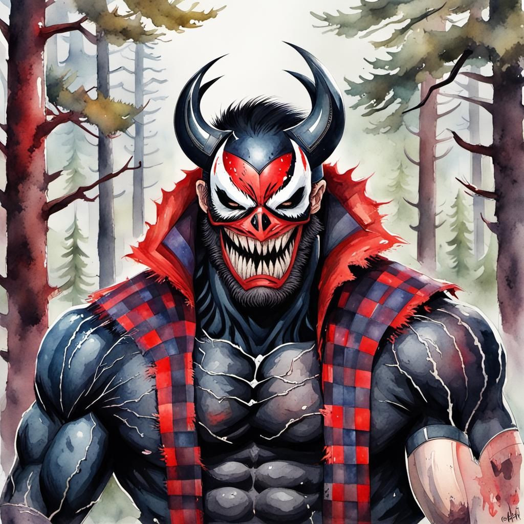 Venom as Lumberjack in Japanese Watercolor Style