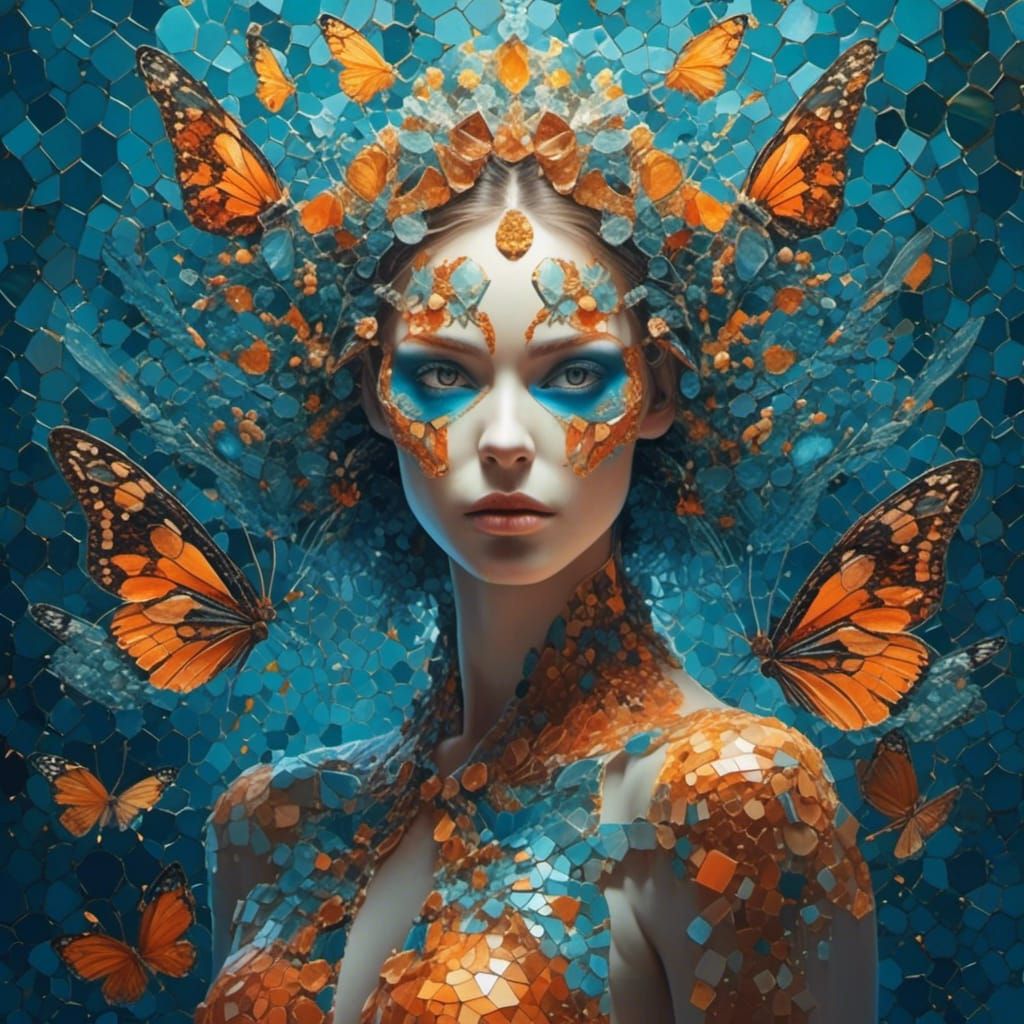 Mosaic Woman Painted by Masked Artist