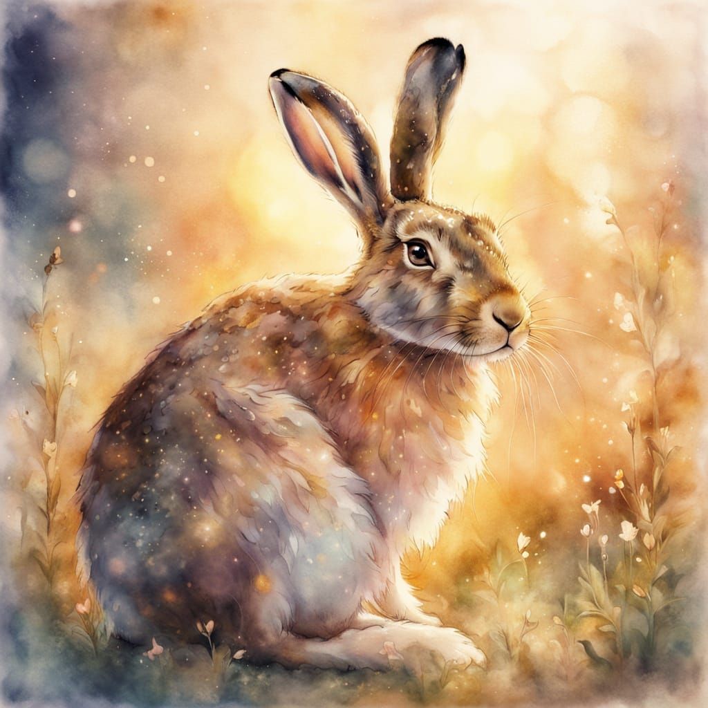 Mystical Hare Basks in Starlight Whispers
