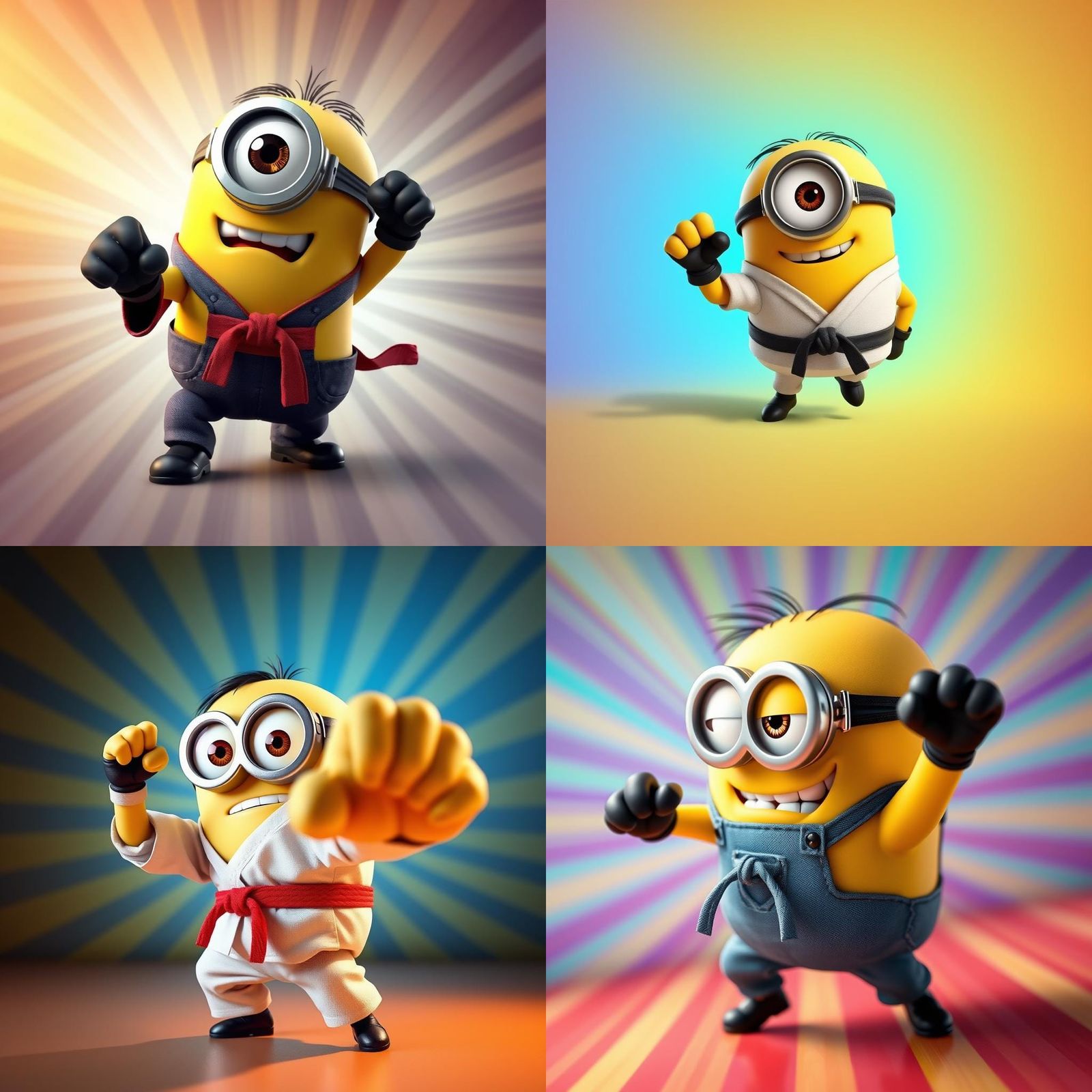 Karate One-Eyed Minion Punch in Pixar Style