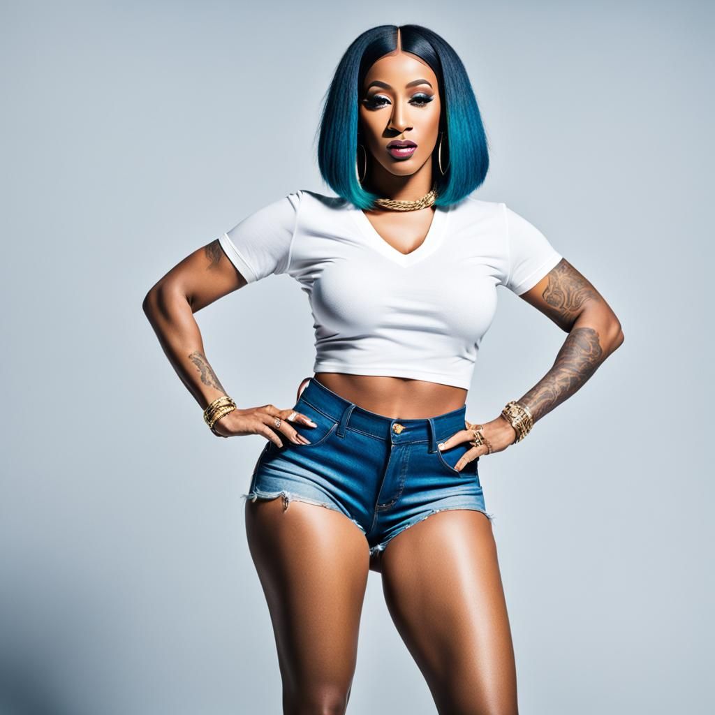 Glamour Portrait of Woman in Denim and White Tee