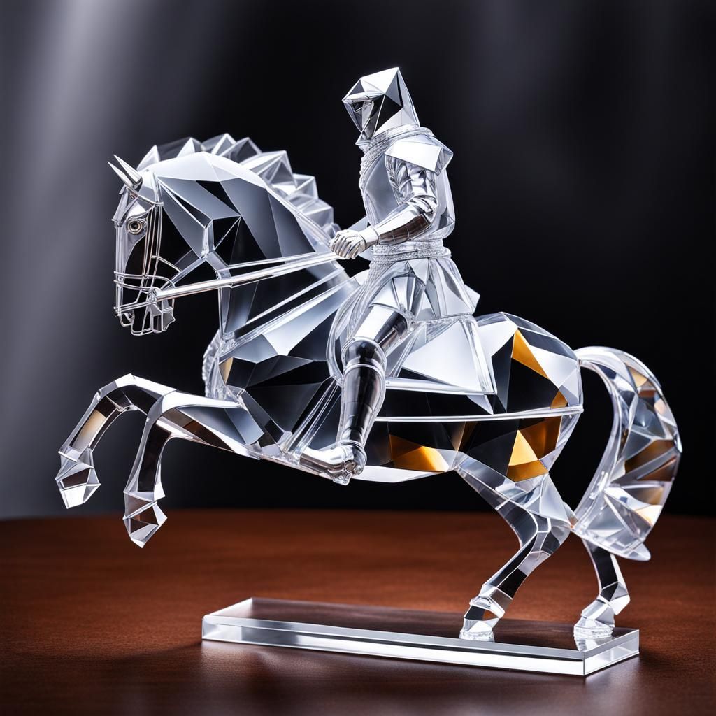 Crystal Knight on Horseback: Origami Glass Sculpture
