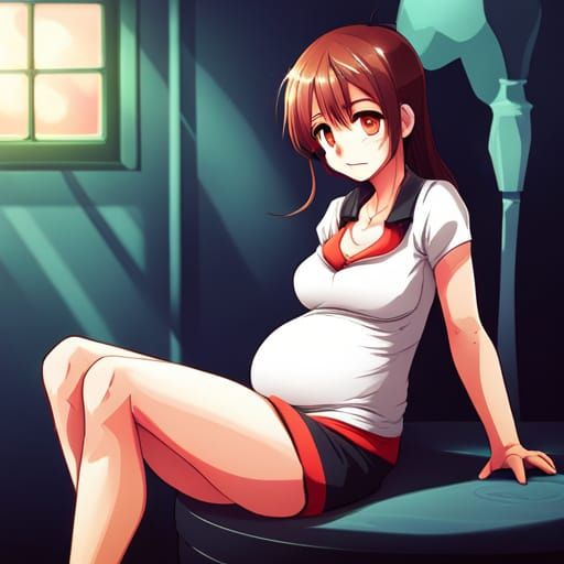 Pregnant Woman with Large Belly in Anime Style