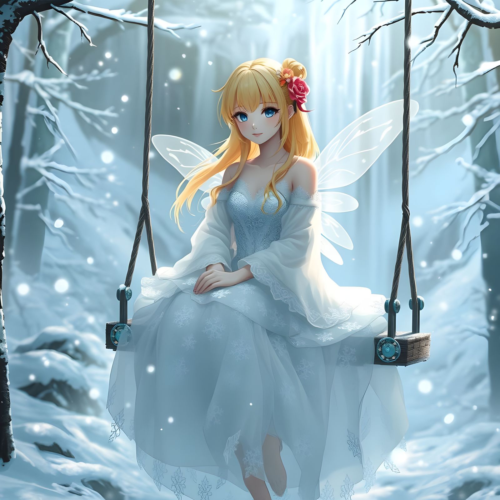 Enchanted Snow Fairy on a Winter Swing