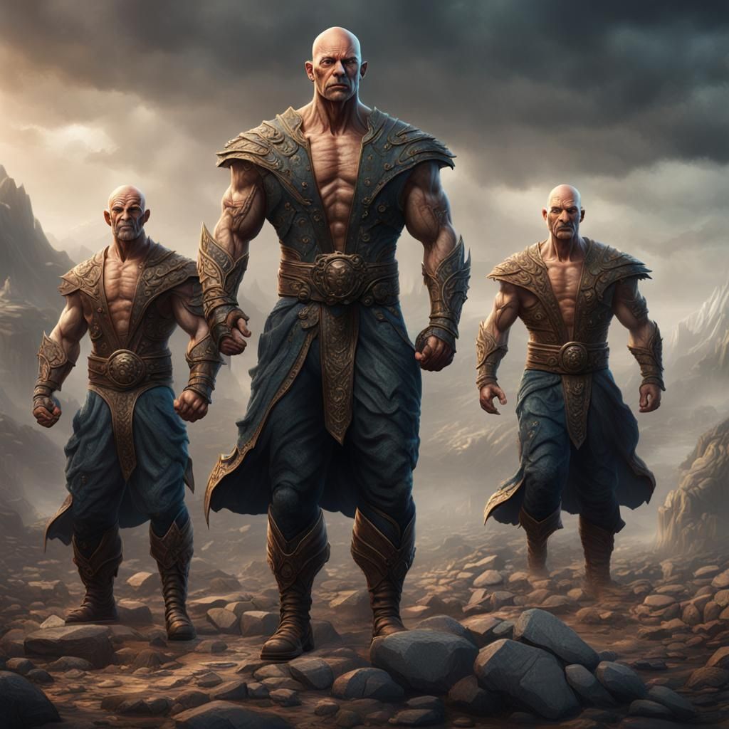 Muscular Bald Men in Detailed Matte Painting
